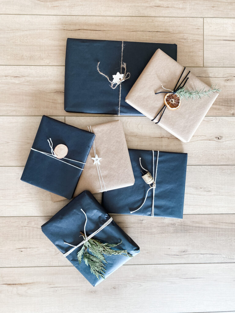 quick and easy gift wrap ideas with items already on hand for simple, minimal gift wrapping