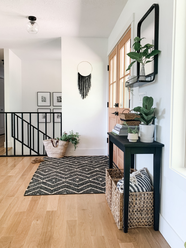 black console table entryway